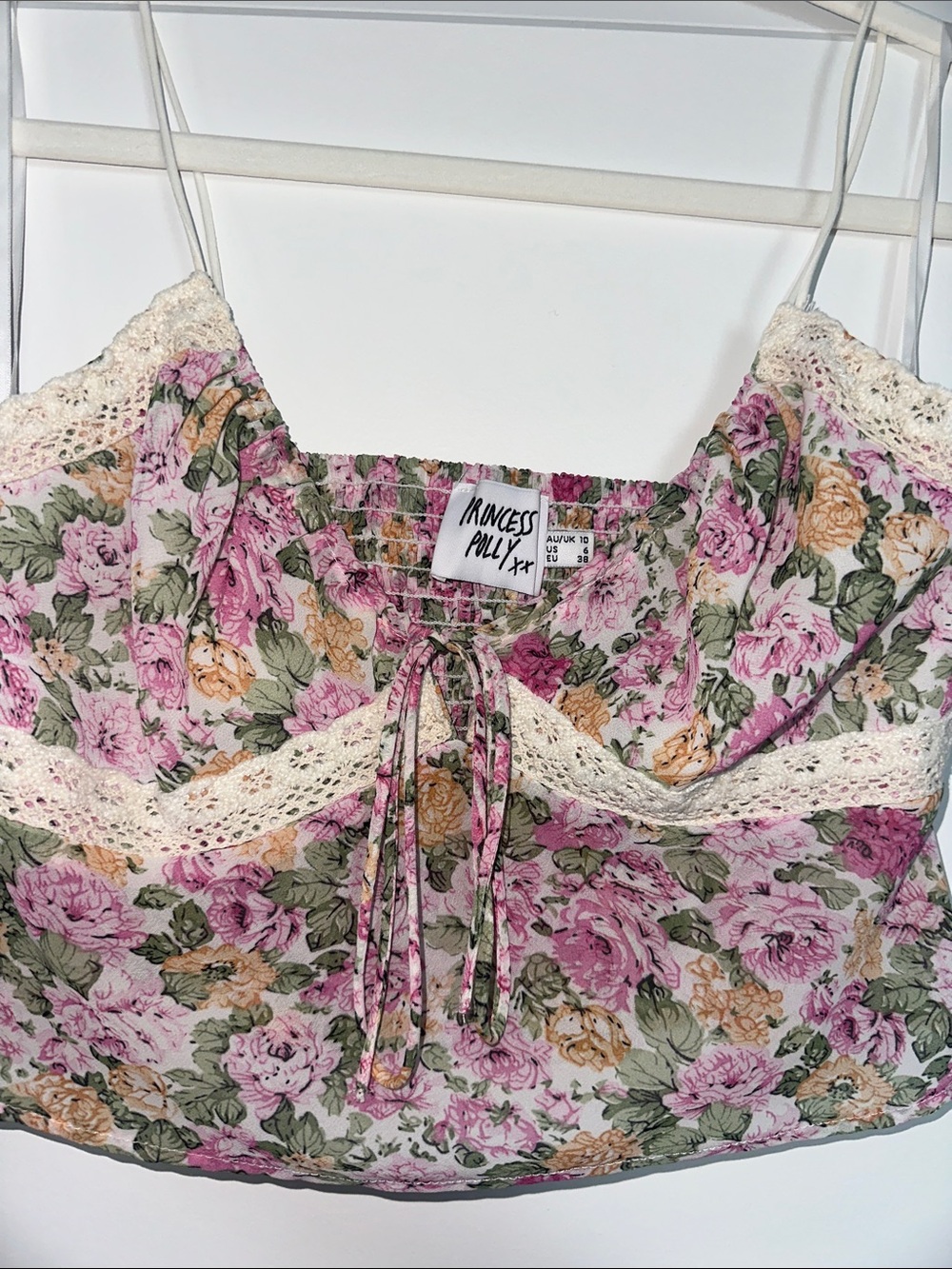 Princess Polly Pink & Green Floral Lace-Trim Cami - Picture 3 of 4